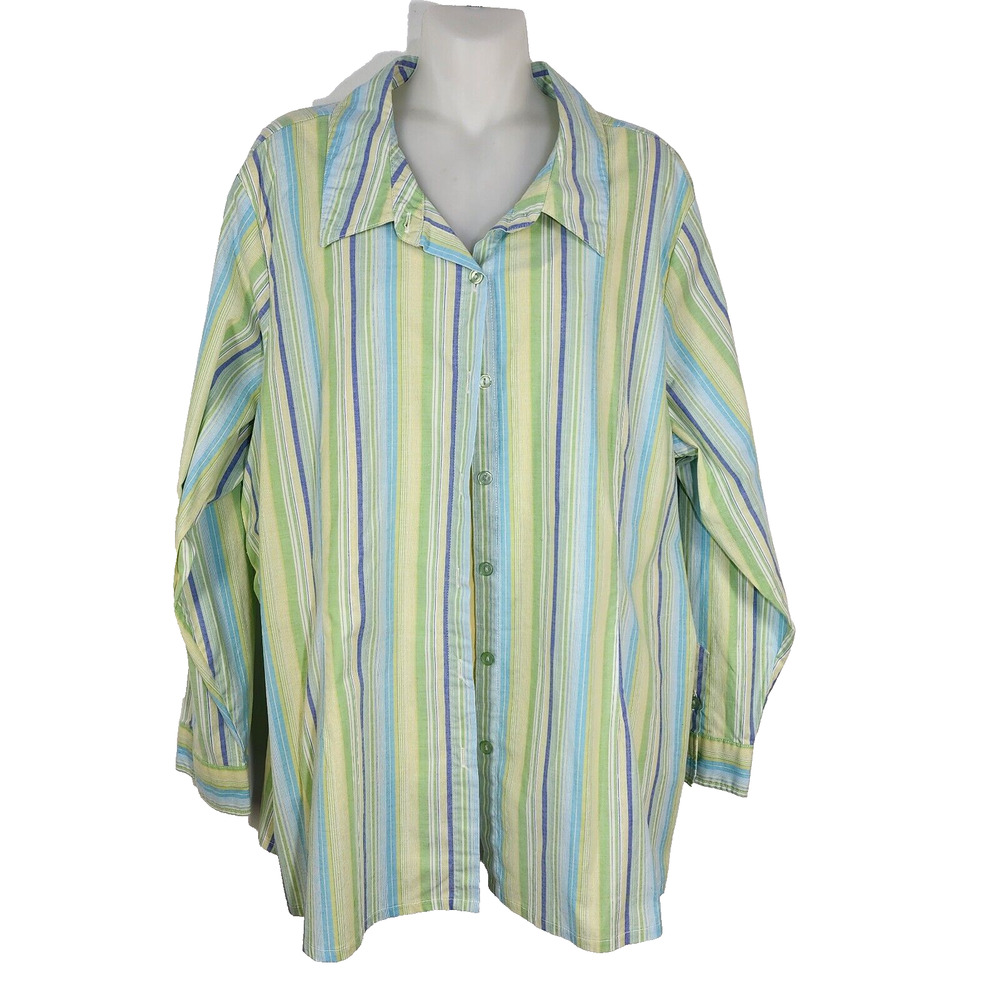 Denim & Co. Shirt Womens Size 2X Striped Button Front Long Sleeve 2Fer A85545